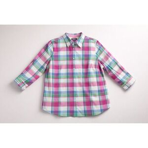 Chaps Plaid Soft Girl Modern Preppy Resort Core No Iron Picnic Summer Shirt- 1X